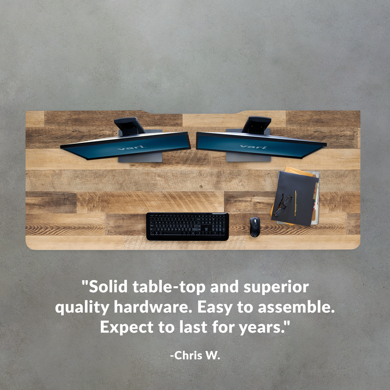 Quote for Electric Standing Desk with ComfortEdge in Reclaimed Wood by Chris W who says solid table-top and superior quality hardware. Easy to assemble. Expect to last for years. image number null